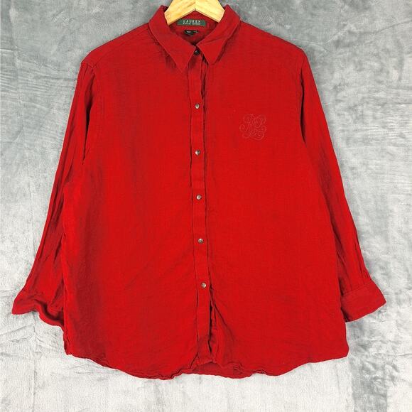 Lauren Ralph Lauren‎ Top XL Linen Button Preppy Coastal Basic Casual Minimalist - Picture 1 of 6